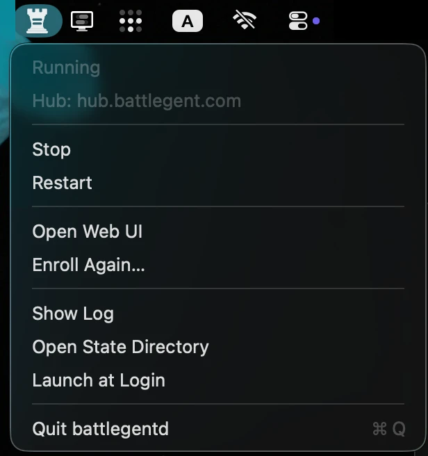 battlegentd menu in the macOS menu bar