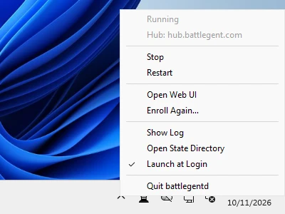 battlegentd menu above the Windows taskbar